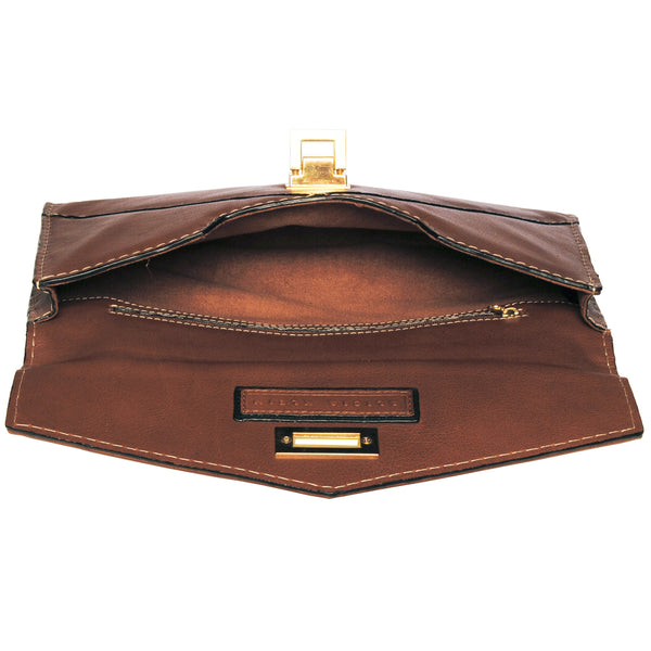 Alicia Klein leather clutch, toffee brown, interior view