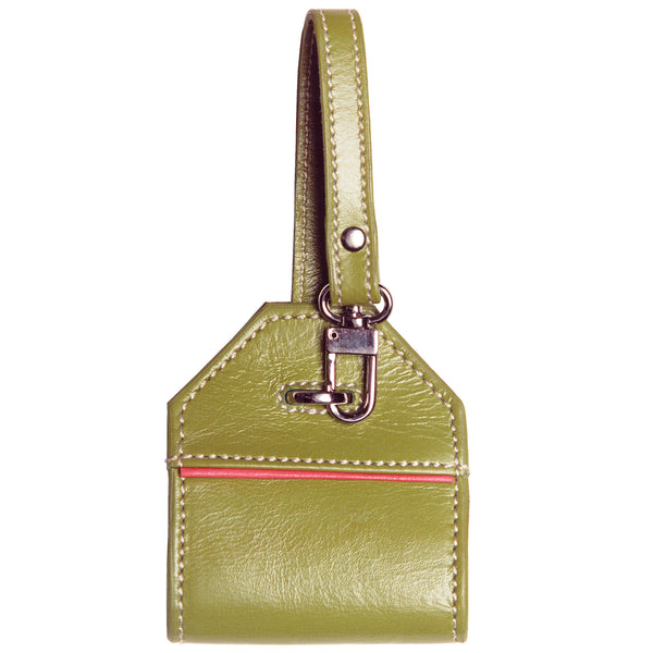 Alicia Klein leather luggage tag, Olive green