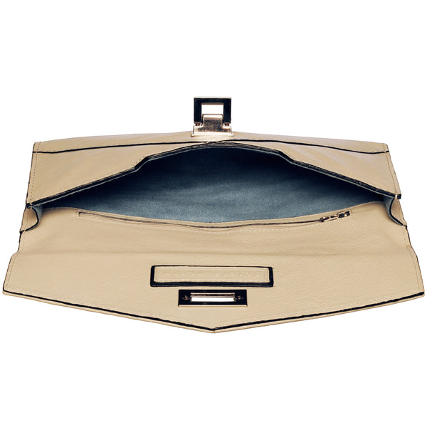 Alicia Klein leather clutch bag, winter white, interior view