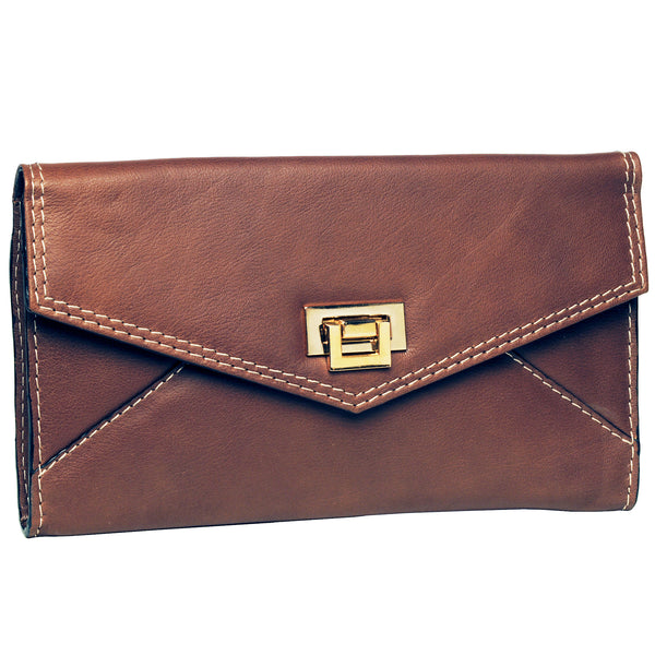 Alicia Klein leather crossbody clutch, toffee brown