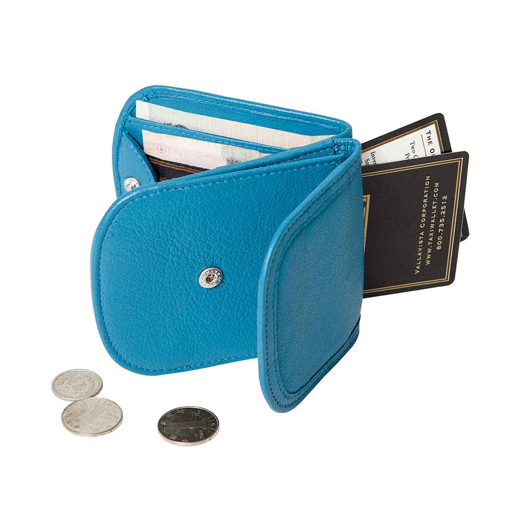 Taxi Wallet. Blue Leather Folding Wallet- Coins, Cards and Bills