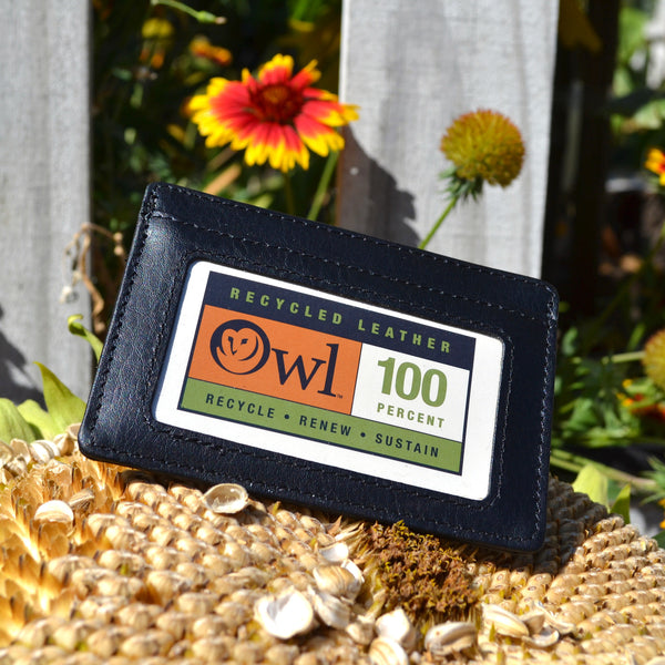 OWL recycled eco leather basic ID card holder, black