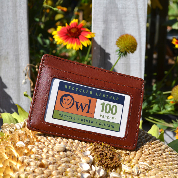OWL recycled eco leather basic ID card holder, cocoa