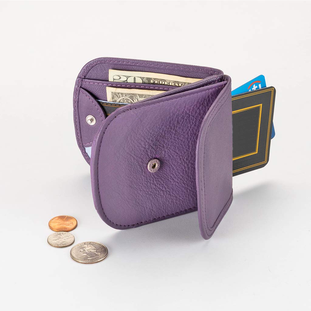 Taxi Wallet. Purple Leather Folding Wallet- Coins, Cards and