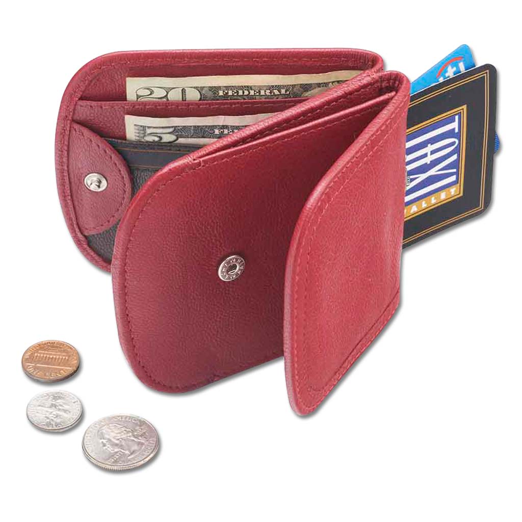 Taxi Wallet. Red Leather Folding Wallet- Coins, Cards and Bills